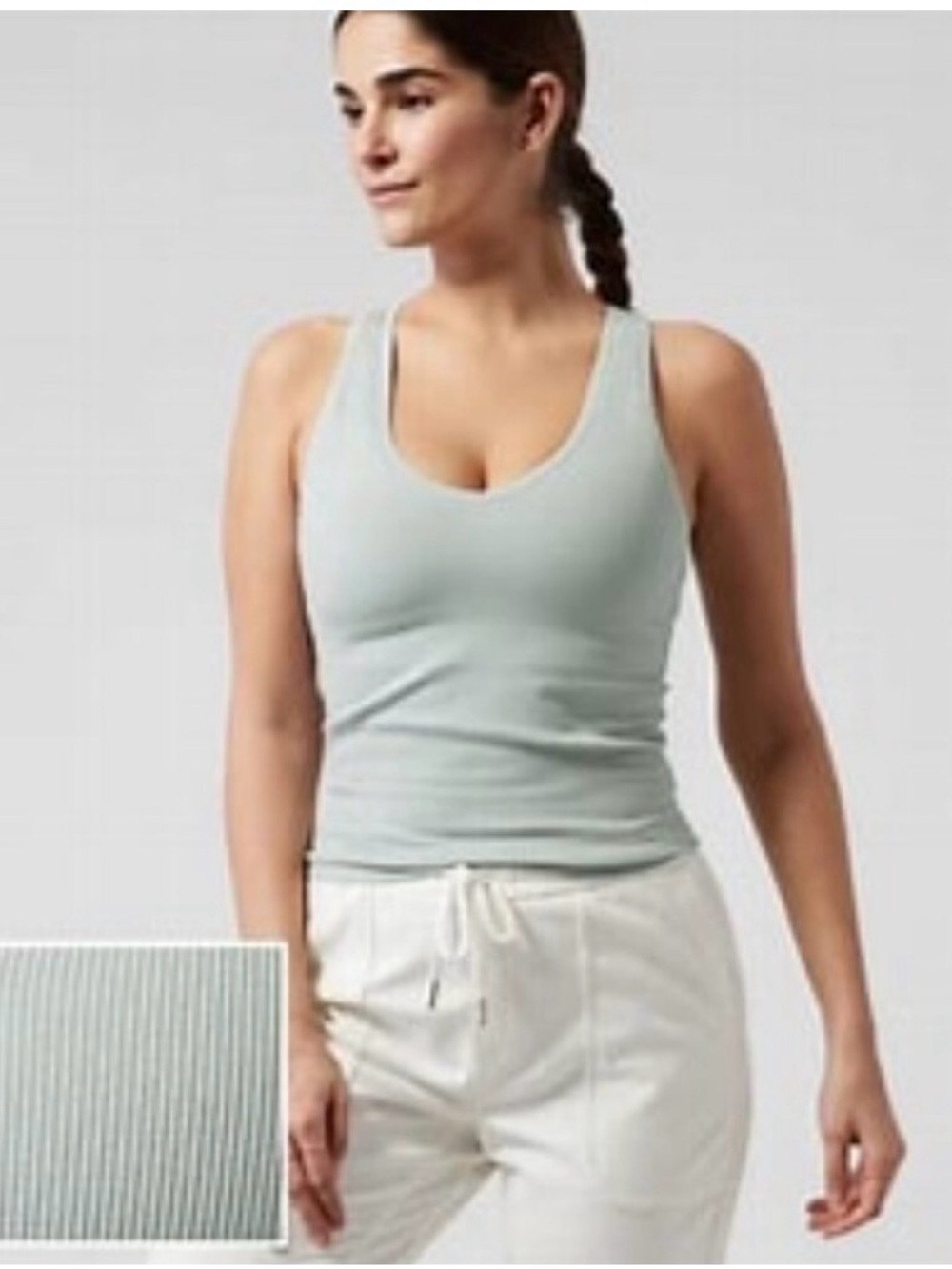 Athleta Aurora Rib Tank Top Sage Green V-Neck Sleeveless Size XS